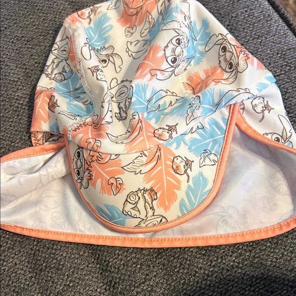 Disney Kids Sun Hat in Peach and Light Blue Leaf Print